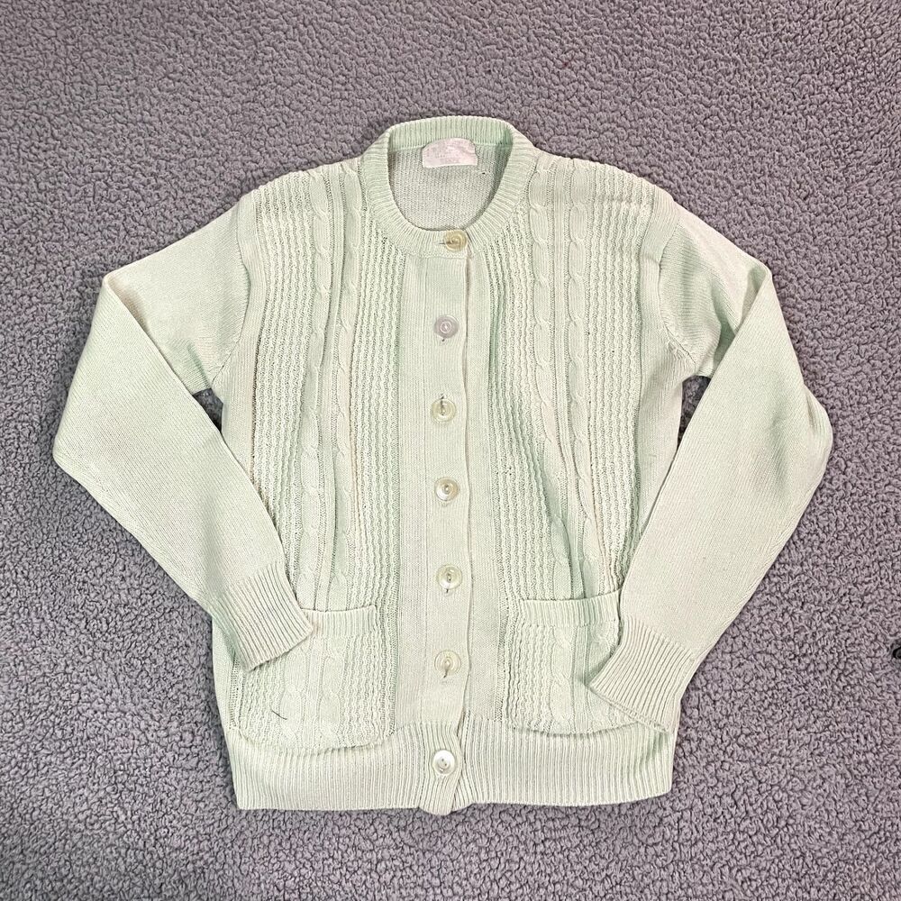 Vintage Sears Cardigan Sweater Women's Button Up Green Mint Cottage Medium
